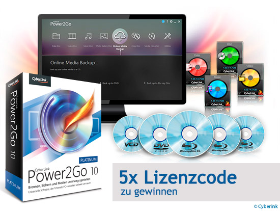 5x Lizenzcode Cyberlink Power2Go 10 Platinum